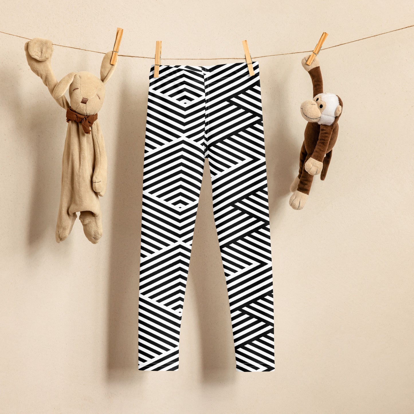 Legging pour petite fille – Blanc & Noir à rayures – Doux, extensible, toutes saisons – Graphique