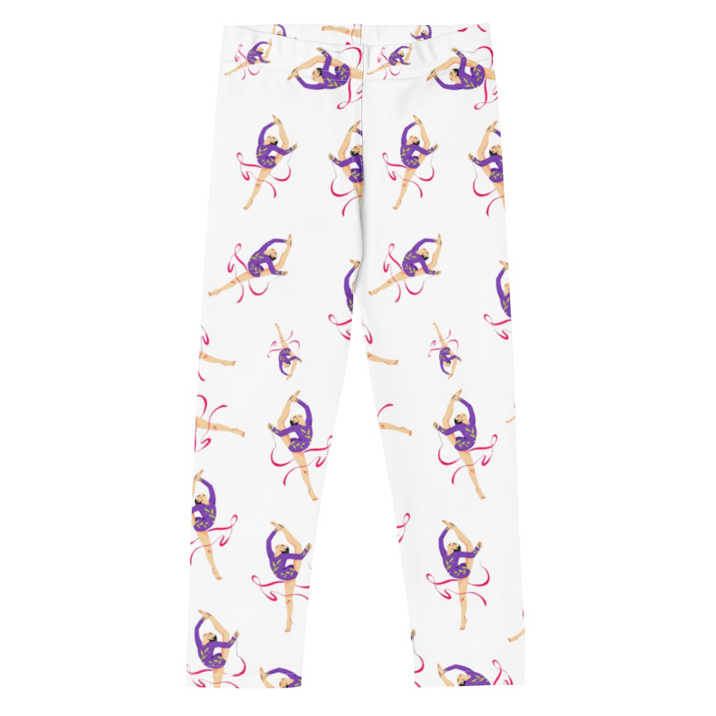 Legging pour petite fille – Blanc – Doux, extensible, toutes saisons – Motif Gymnaste Danseuse