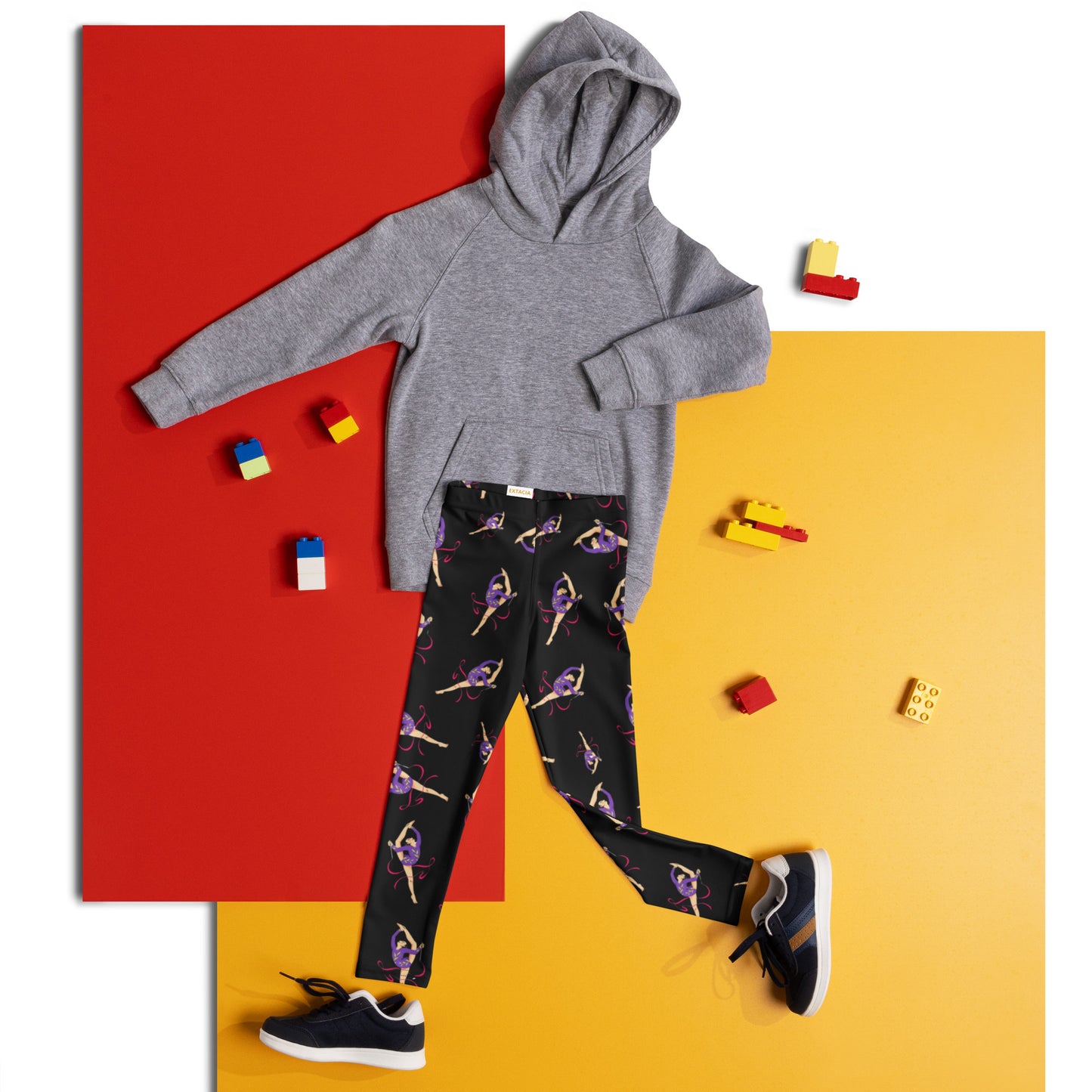 Legging pour petite fille – Noir – Doux, extensible, toutes saisons – Motif Gymnaste Danseuse