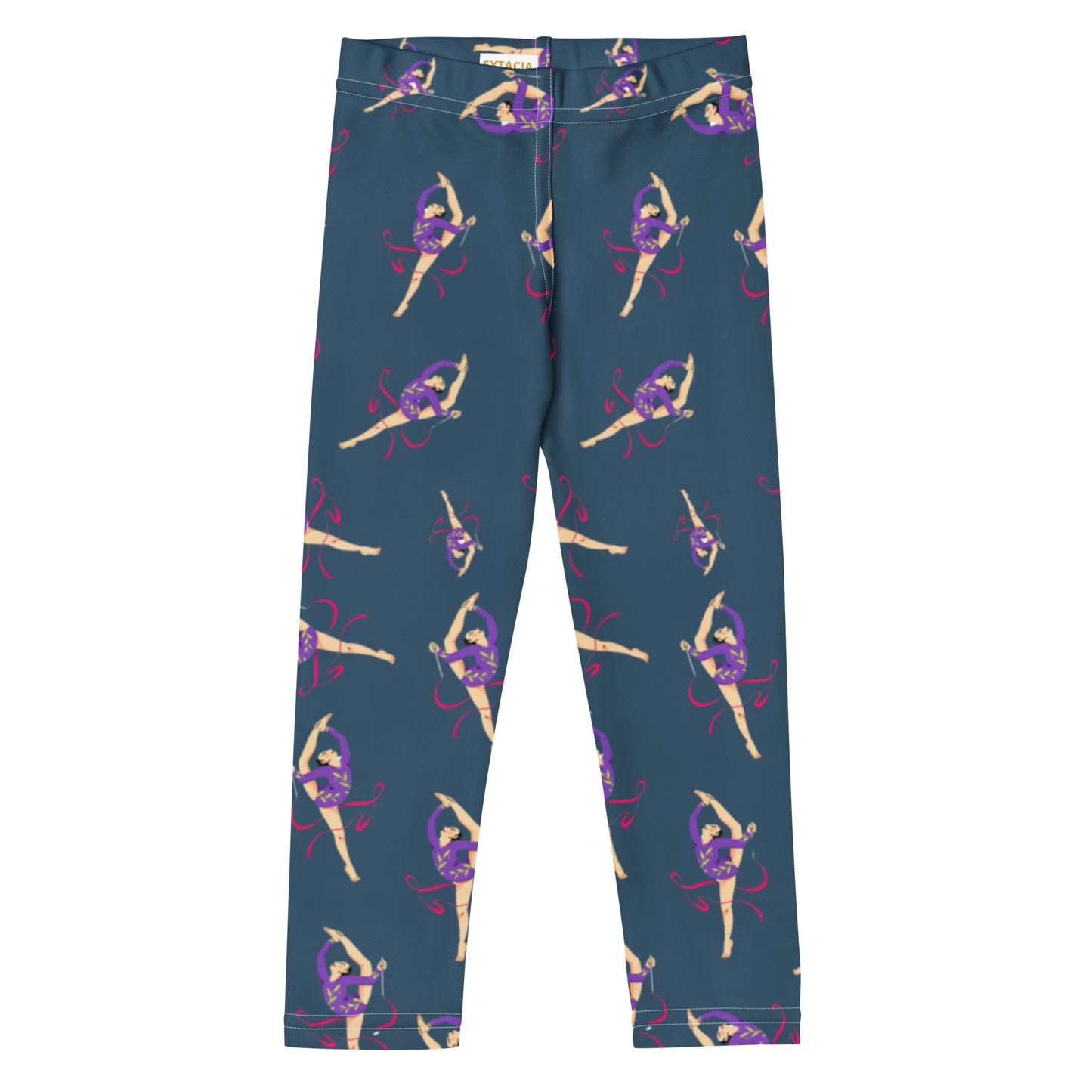 Leggings petite fille – Ourlets et coutures, leggings - bleu caapri - motif gymnaste danseuse