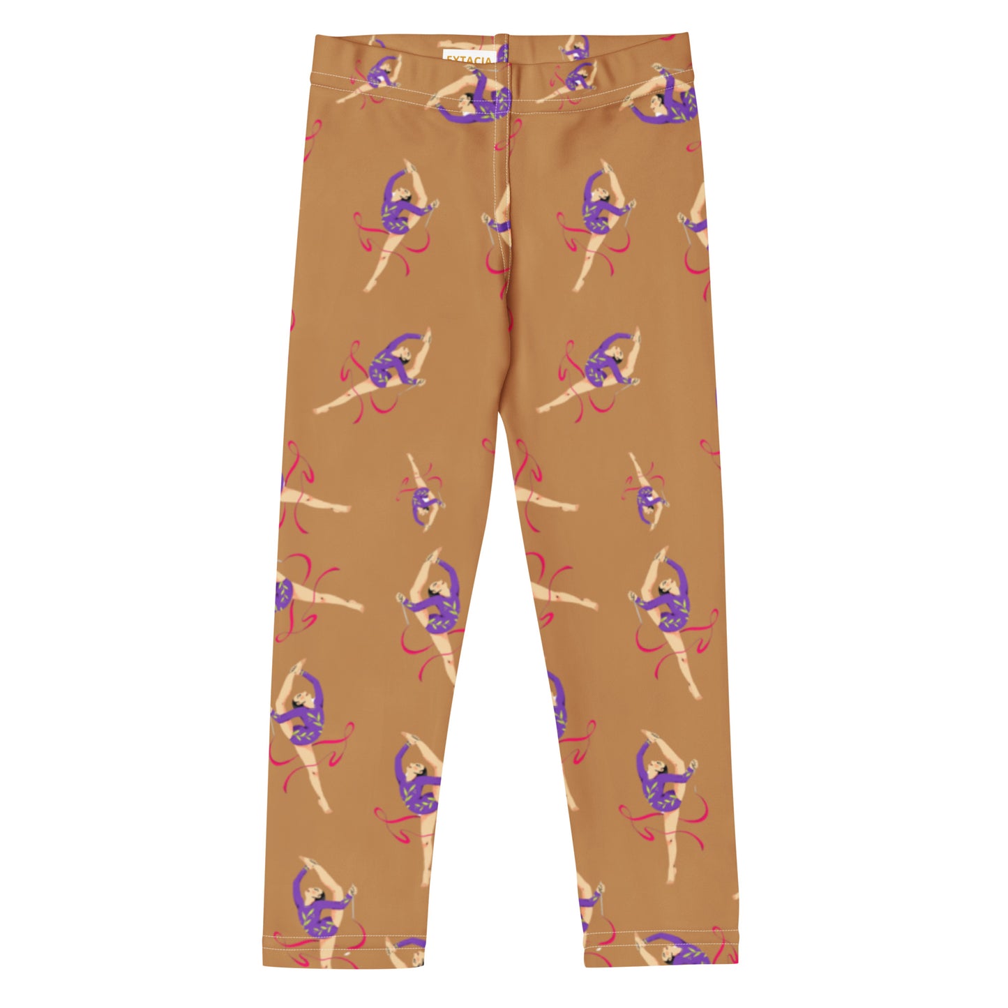 Legging pour petite fille – Camel – Doux, extensible, toutes saisons – Motif Gymnaste Danseuse