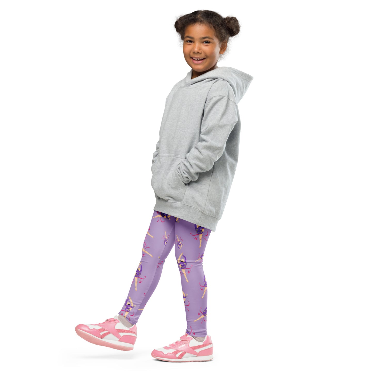 Legging pour petite fille – Lila – Doux, extensible, toutes saisons – Motif Gymnaste Danseuse