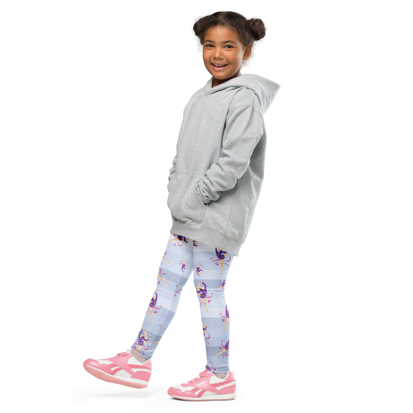 Legging pour petite fille – Dégradé Bleu Clair – Doux, extensible, toutes saisons – Motif Gymnaste Danseuse
