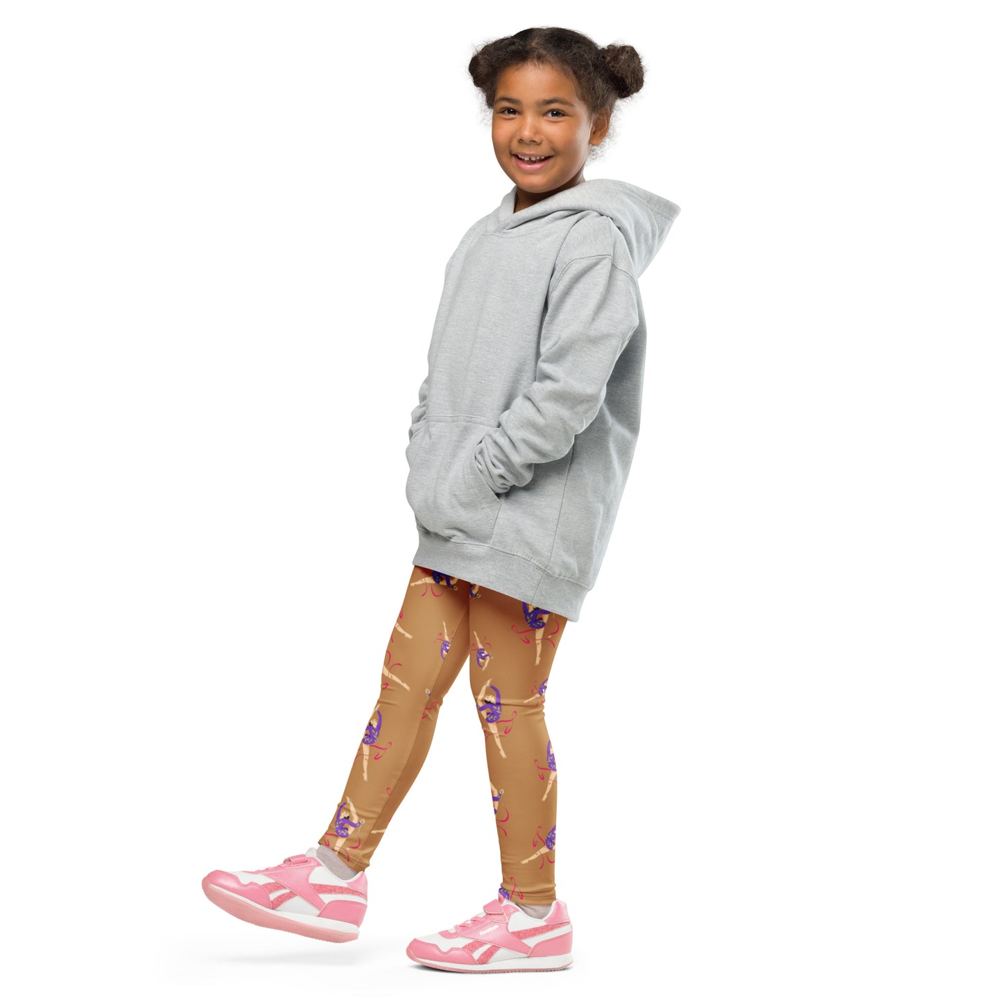 Legging pour petite fille – Camel – Doux, extensible, toutes saisons – Motif Gymnaste Danseuse