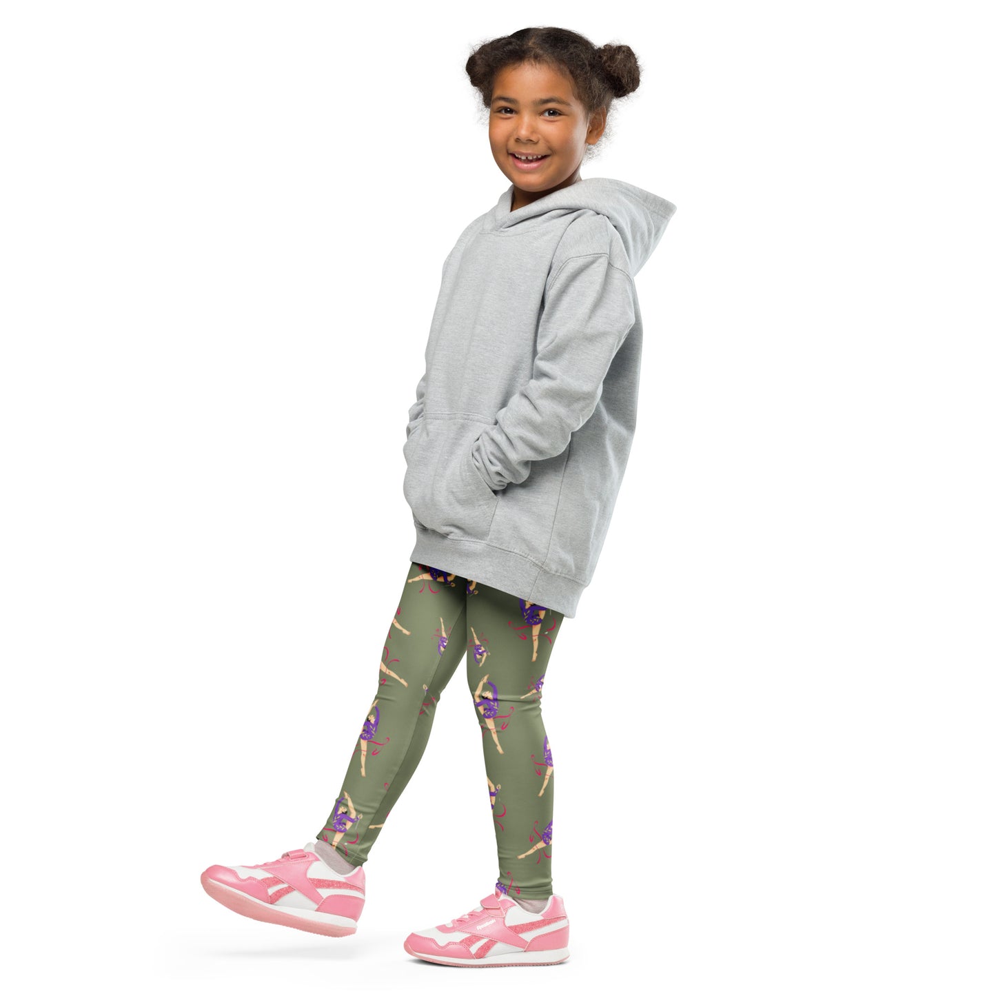 Legging pour petite fille – Kaki – Doux, extensible, toutes saisons – Motif Gymnaste Danseuse