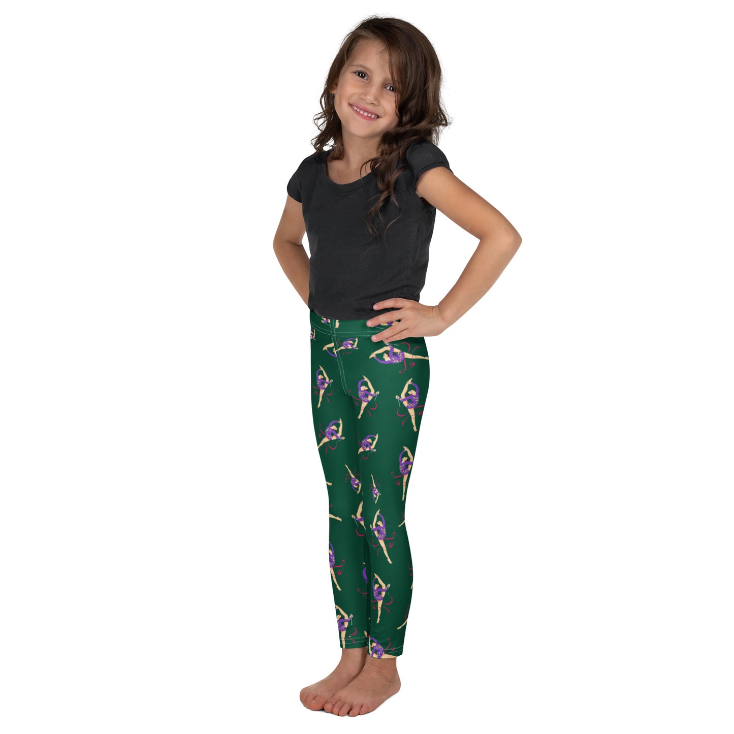 Legging pour petite fille – Vert Sapin – Doux, extensible, toutes saisons – Motif Gymnaste Danseuse
