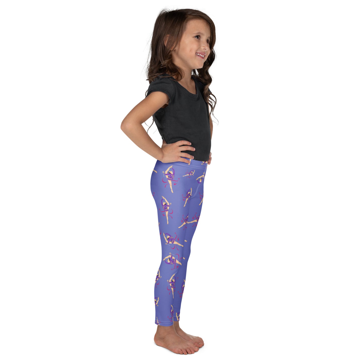 Legging pour petite fille – Lavande – Doux, extensible, toutes saisons – Motif Gymnaste Danseuse