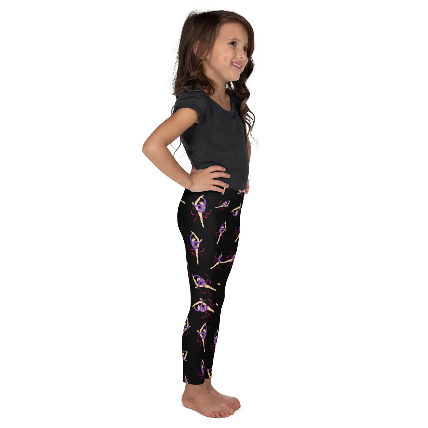 Legging pour petite fille – Noir – Doux, extensible, toutes saisons – Motif Gymnaste Danseuse
