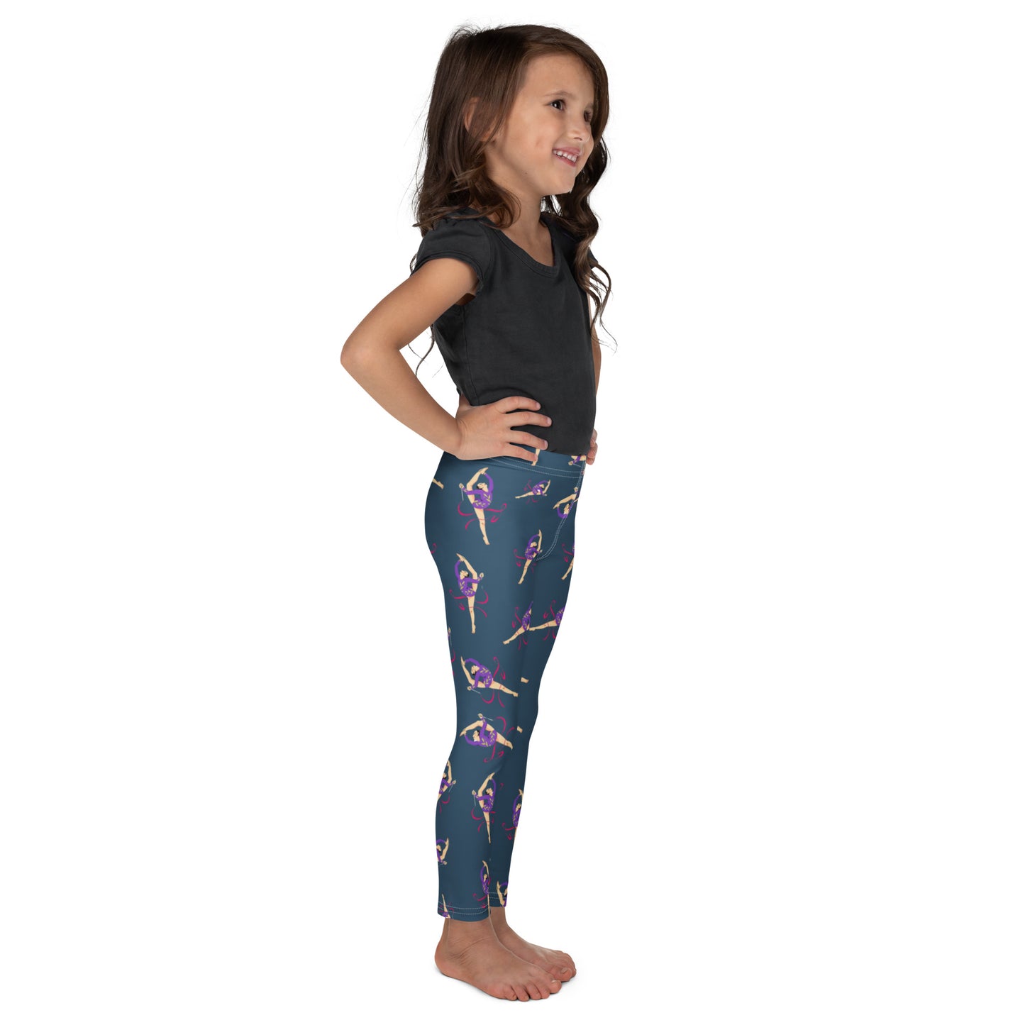 Legging pour petite fille – Bleu Capri – Doux, extensible, toutes saisons – Motif Gymnaste Danseuse