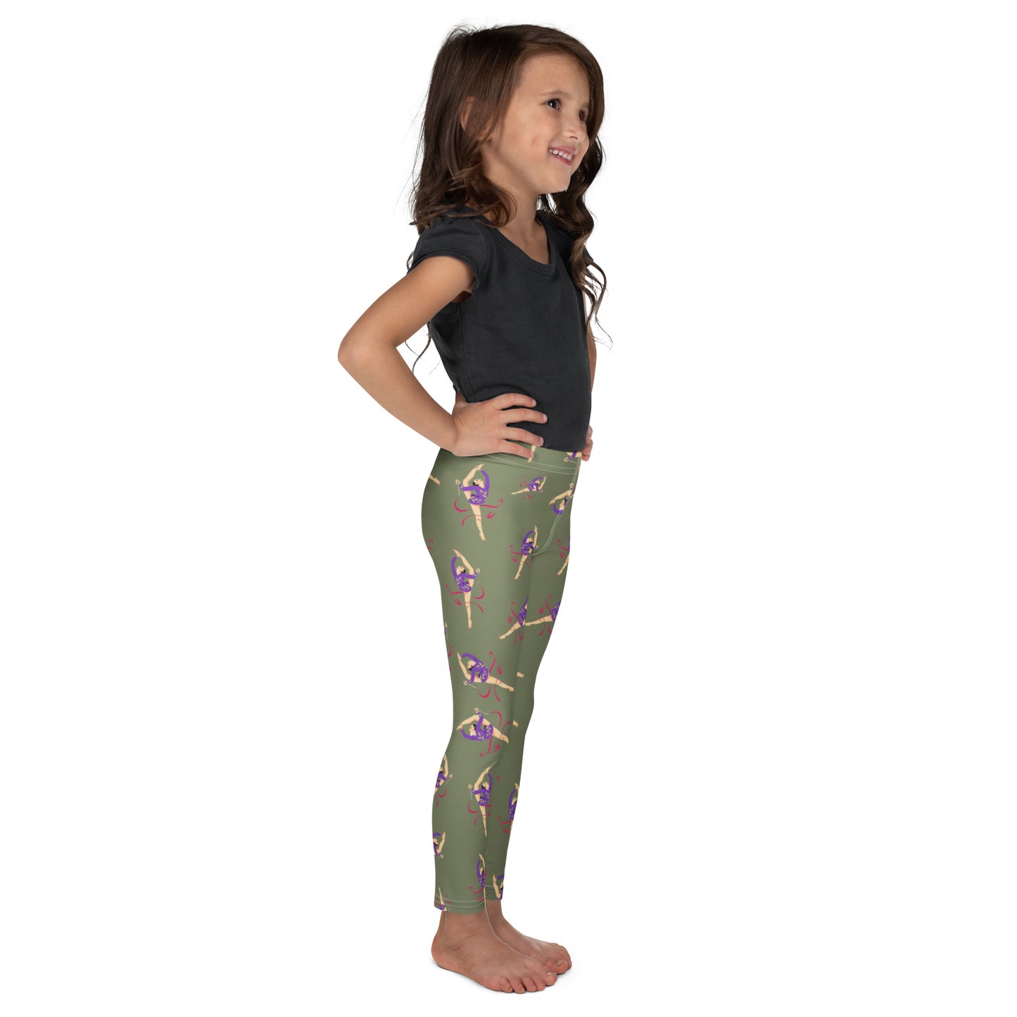 Legging pour petite fille – Kaki – Doux, extensible, toutes saisons – Motif Gymnaste Danseuse