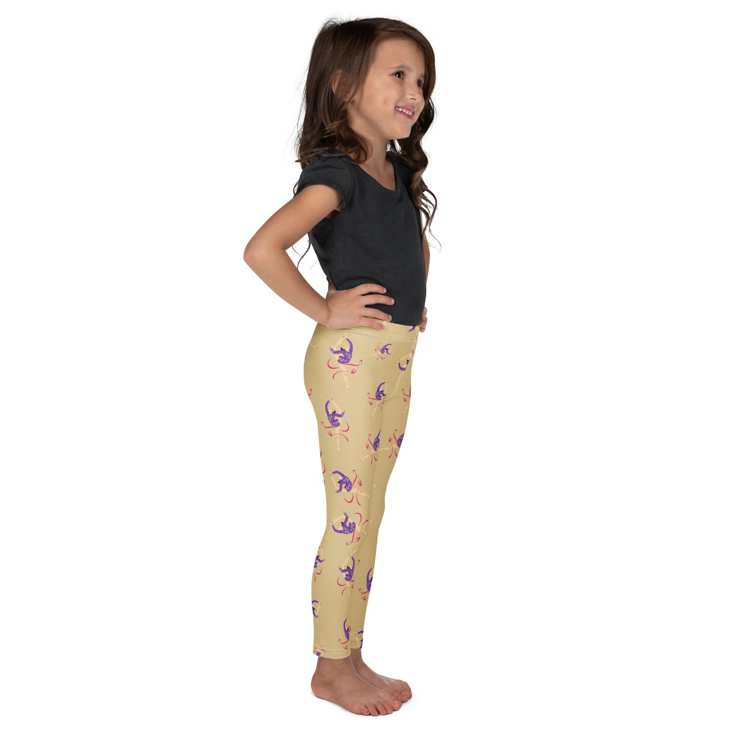 Legging pour petite fille – Jaune Citron – Doux, extensible, toutes saisons – Motif Gymnaste Danseuse