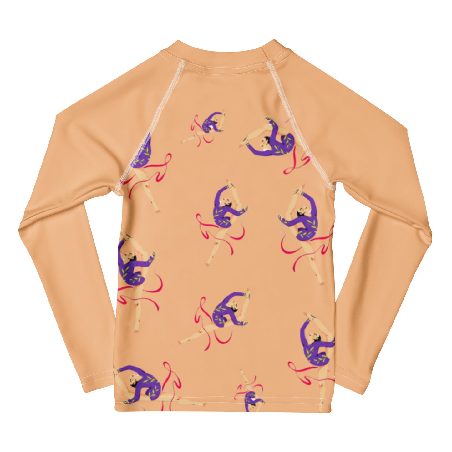 Rash guard pour petite fille – Saumon – Compression légère, séchage rapide – Motif Gymnaste Danseuse