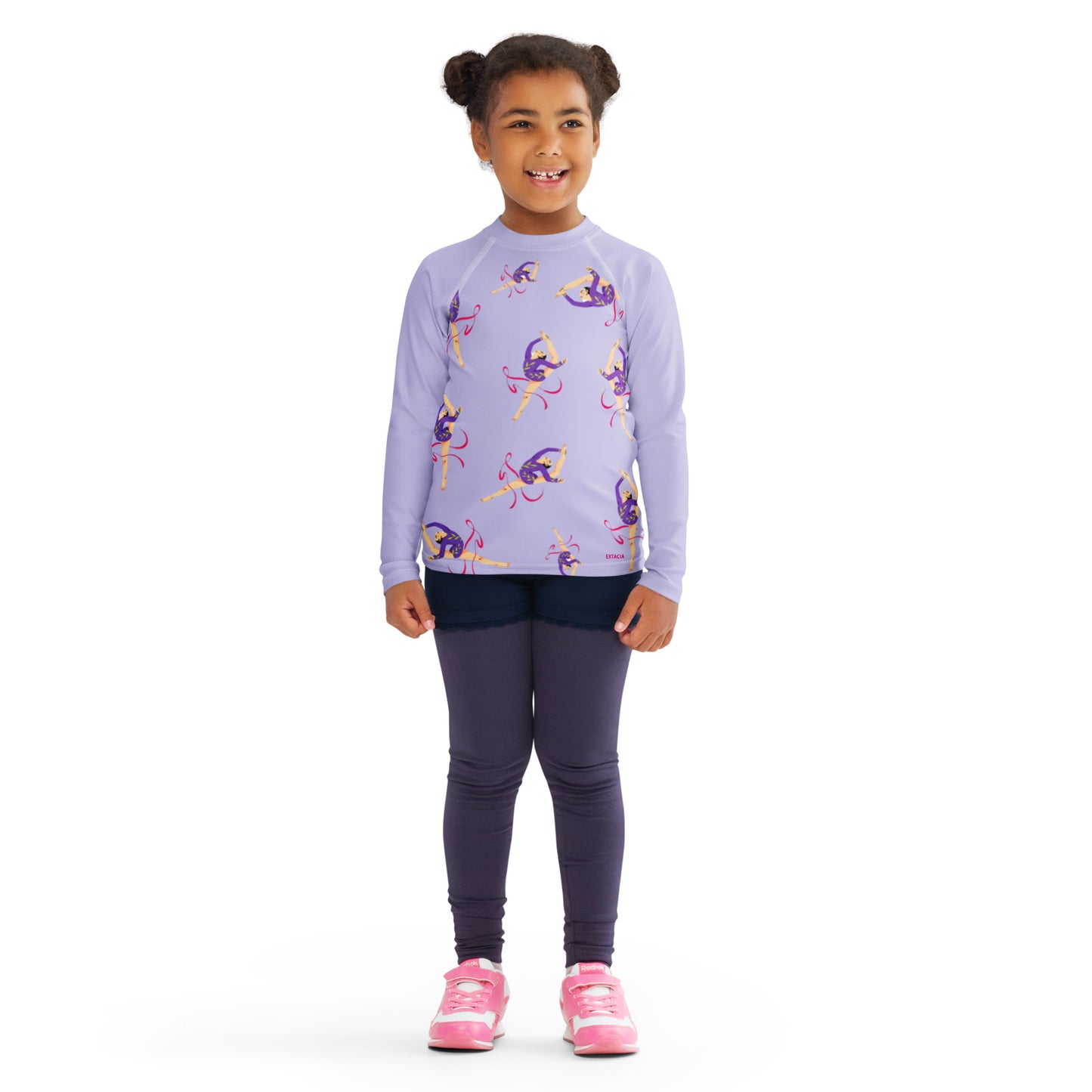 Rash guard pour petite fille – Lila – Compression légère, séchage rapide – Motif Gymnaste Danseuse