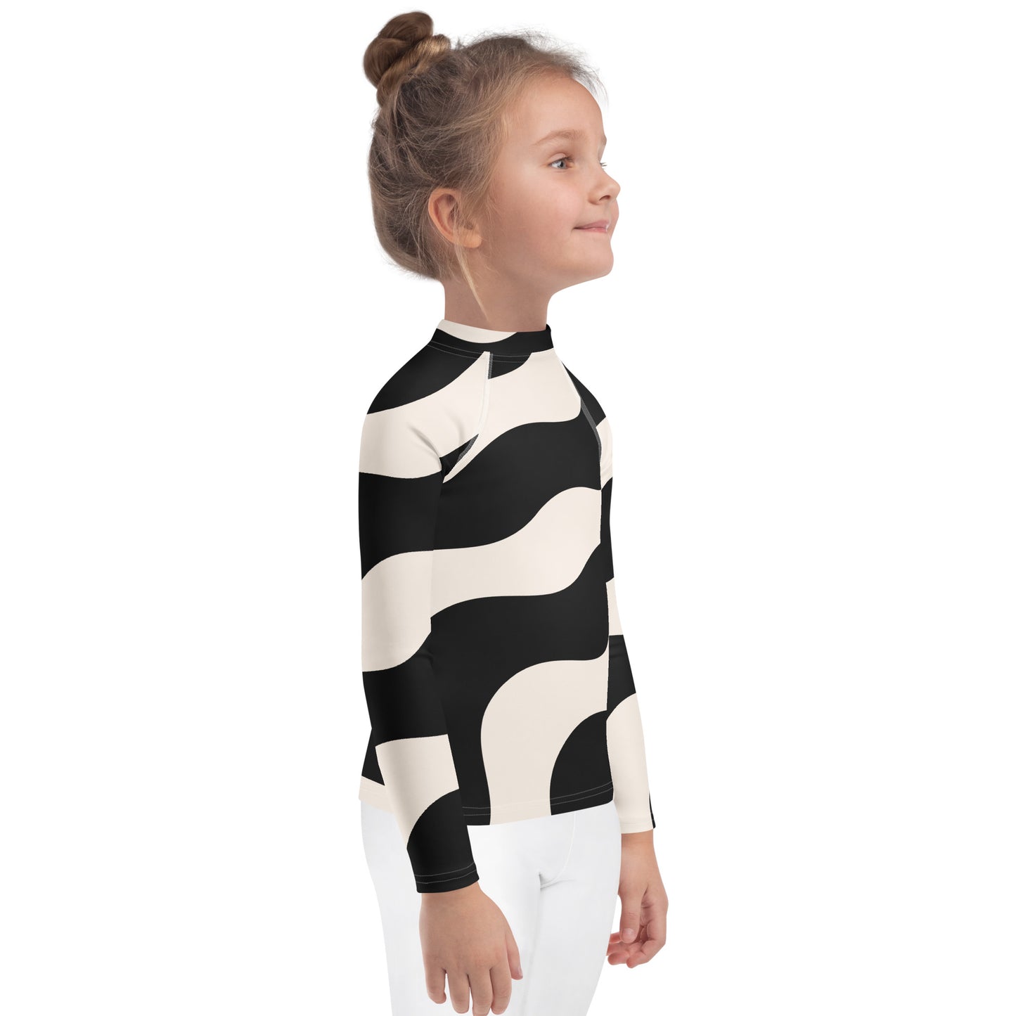 Rash guard pour petite fille – Beige & Noir – Compression légère, séchage rapide – Graphique