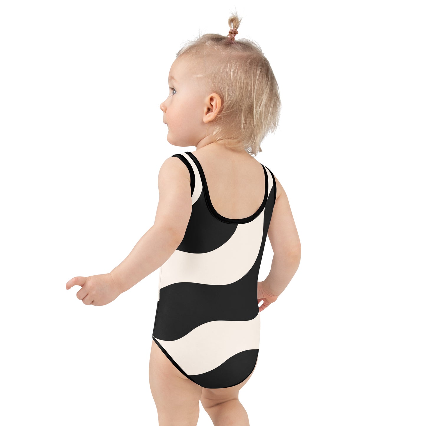 Maillot de bain 1 pièce pour petite fille – Beige & Noir – Confort, maintien & séchage rapide – Graphique