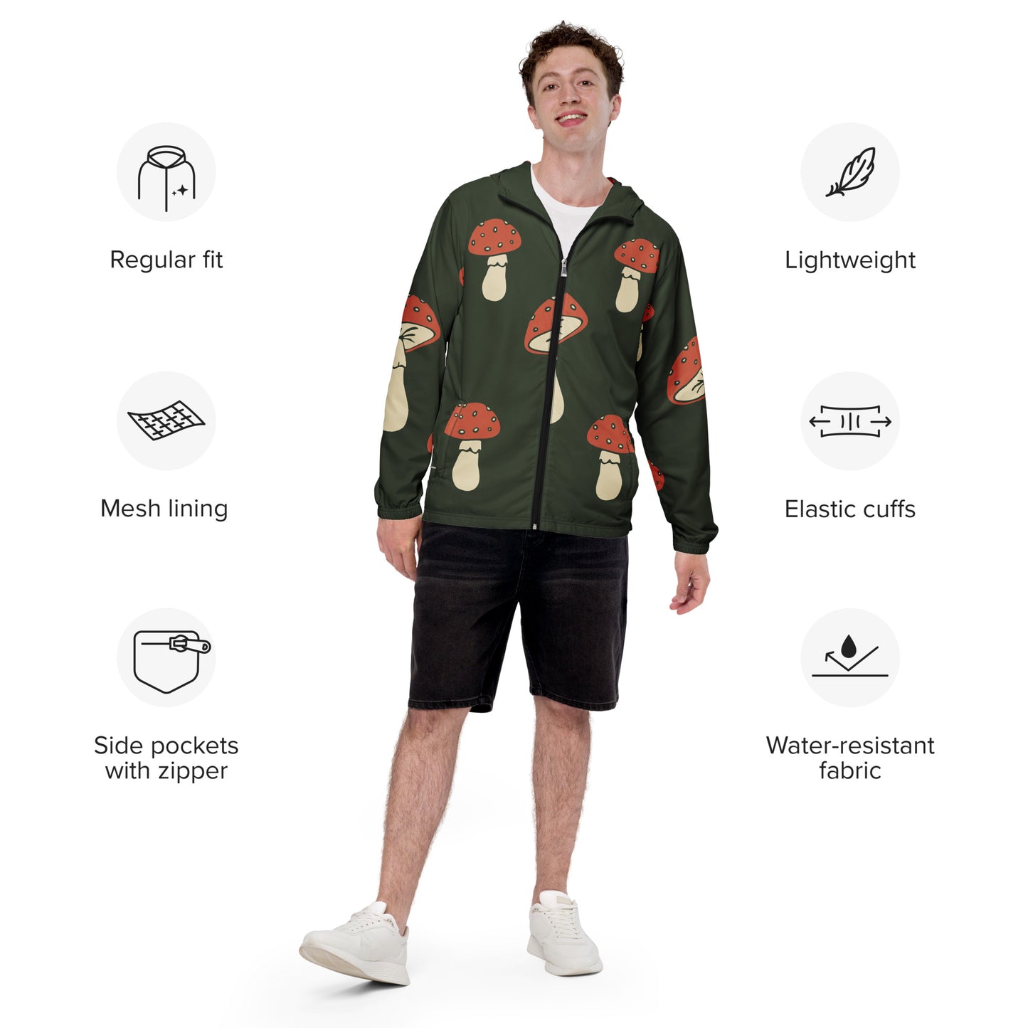 Veste coupe-vent pour homme imprimée – À capuche, doublée, imperméable et respirante – Minimaliste