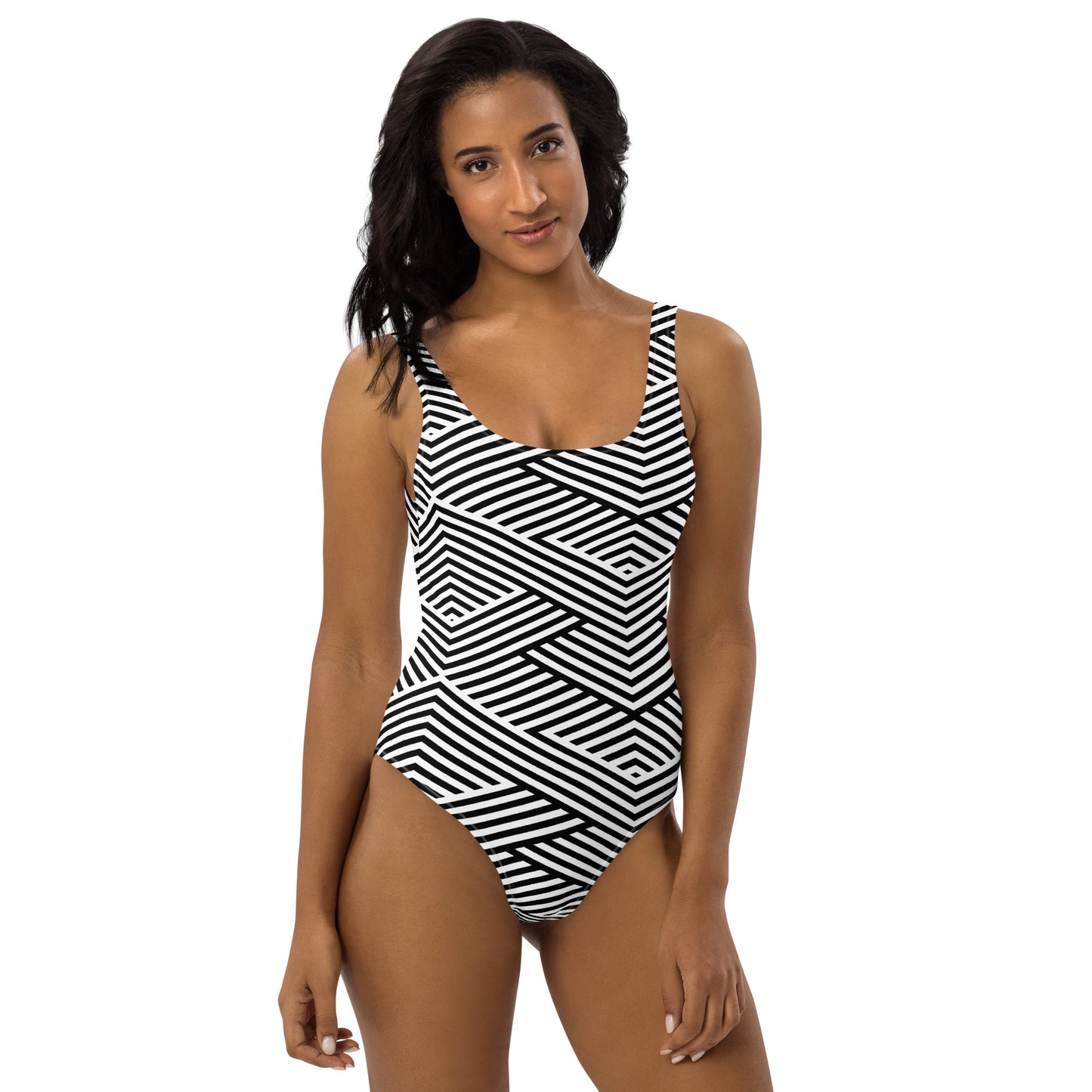 Maillot de bain 1 pièce pour femme – Blanc & Noir – Confort, maintien & séchage rapide – Graphique