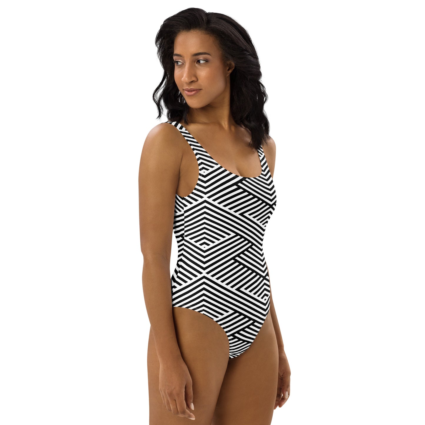 Maillot de bain 1 pièce pour femme – Blanc & Noir – Confort, maintien & séchage rapide – Graphique