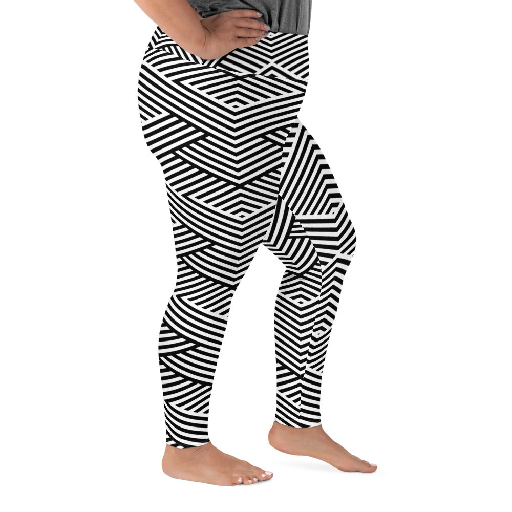 Legging grande taille pour femme – Blanc & Noir – Stretch, taille haute, séchage rapide - Graphique