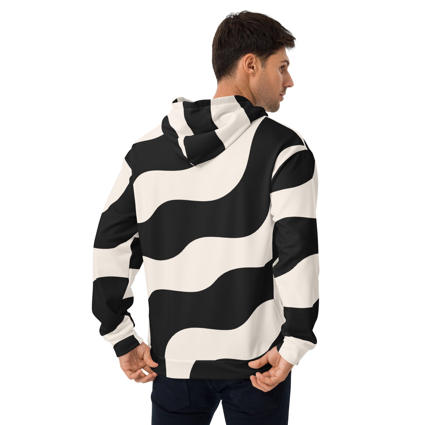 Sweat à capuche pour homme - Beige & Noir – Confort durable, matière recyclée – Graphique Minimaliste