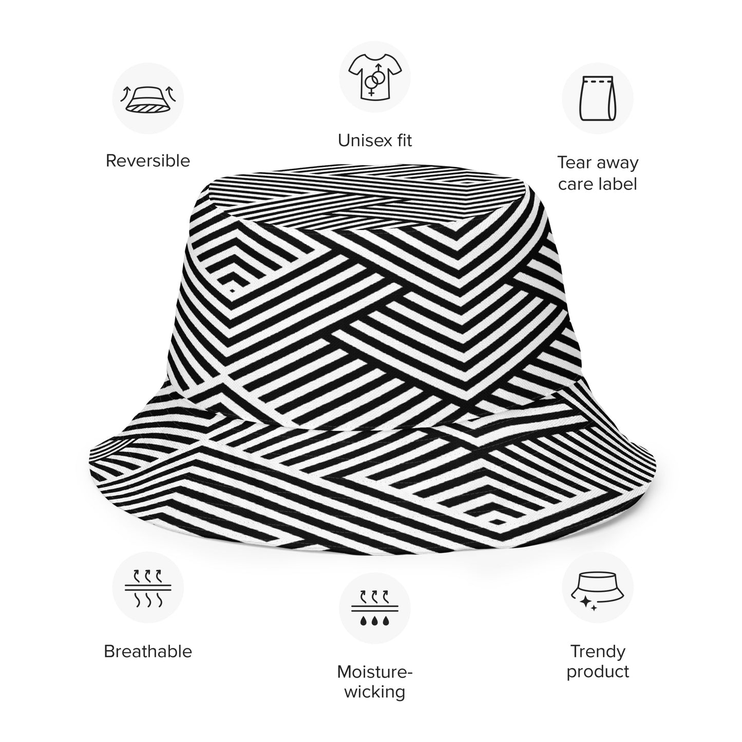 Bob réversible unisexe - Blanc et Noir – Léger, respirant et 2-en-1 – Graphique Minimaliste