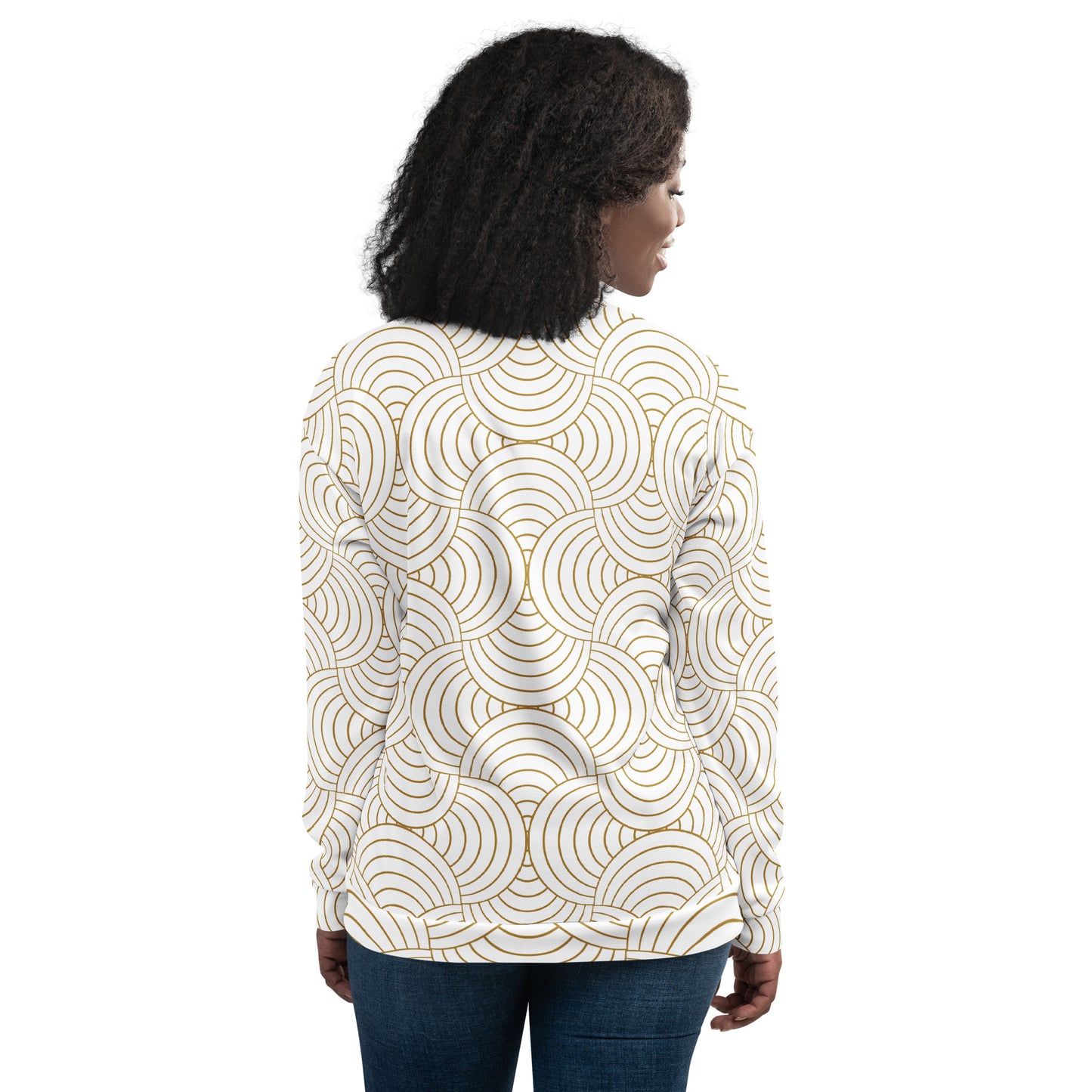 Veste bombardier pour femme - Blanc et Or – Zippée, légère et confortable – Graphique Minimaliste