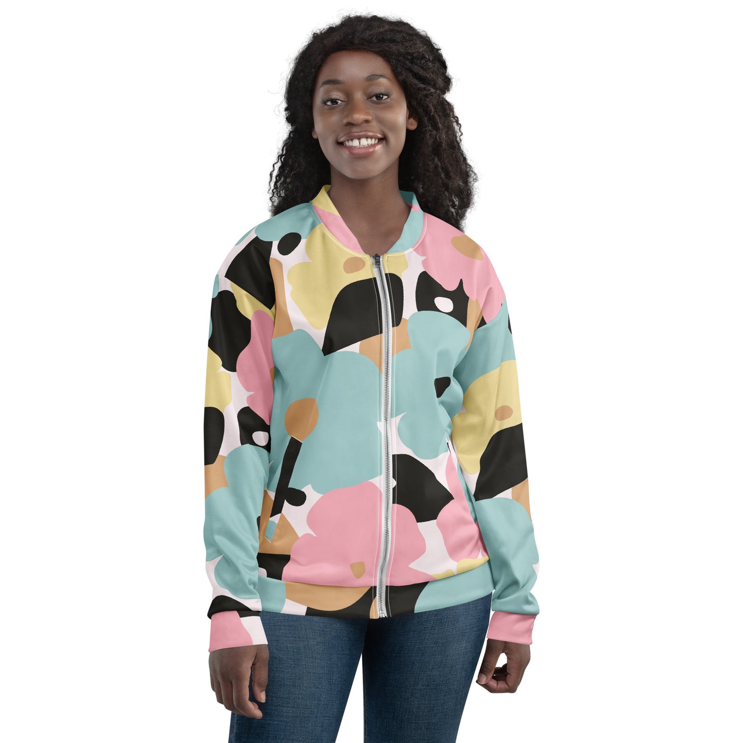 Veste bombardier pour femme - Fleuri, Pastel – Zippée, légère et confortable – Minimaliste