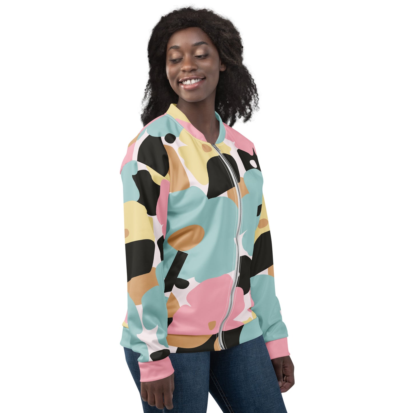 Veste bombardier pour femme - Fleuri, Pastel – Zippée, légère et confortable – Minimaliste