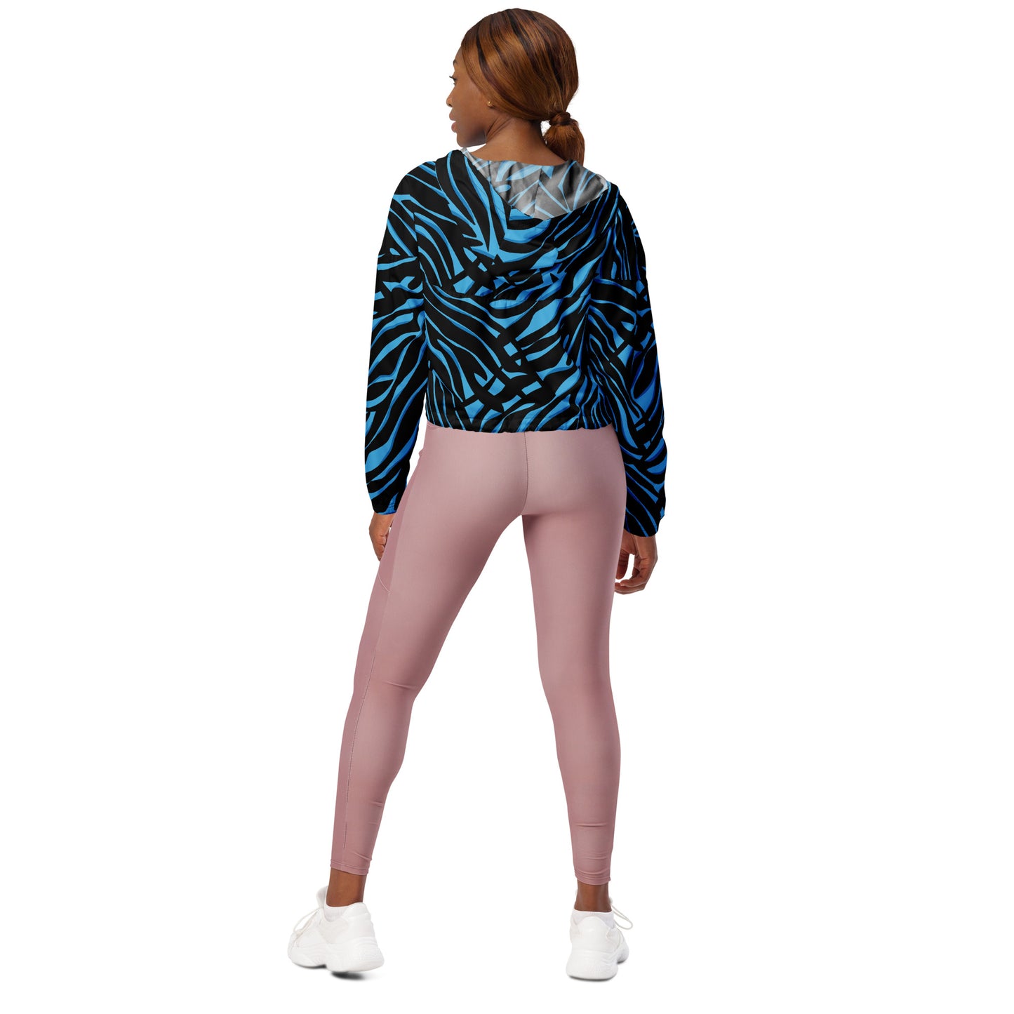Veste coupe-vent pour femme courte - Bleu et Noir – Crop top imperméable, respirant, Imprimé Animal