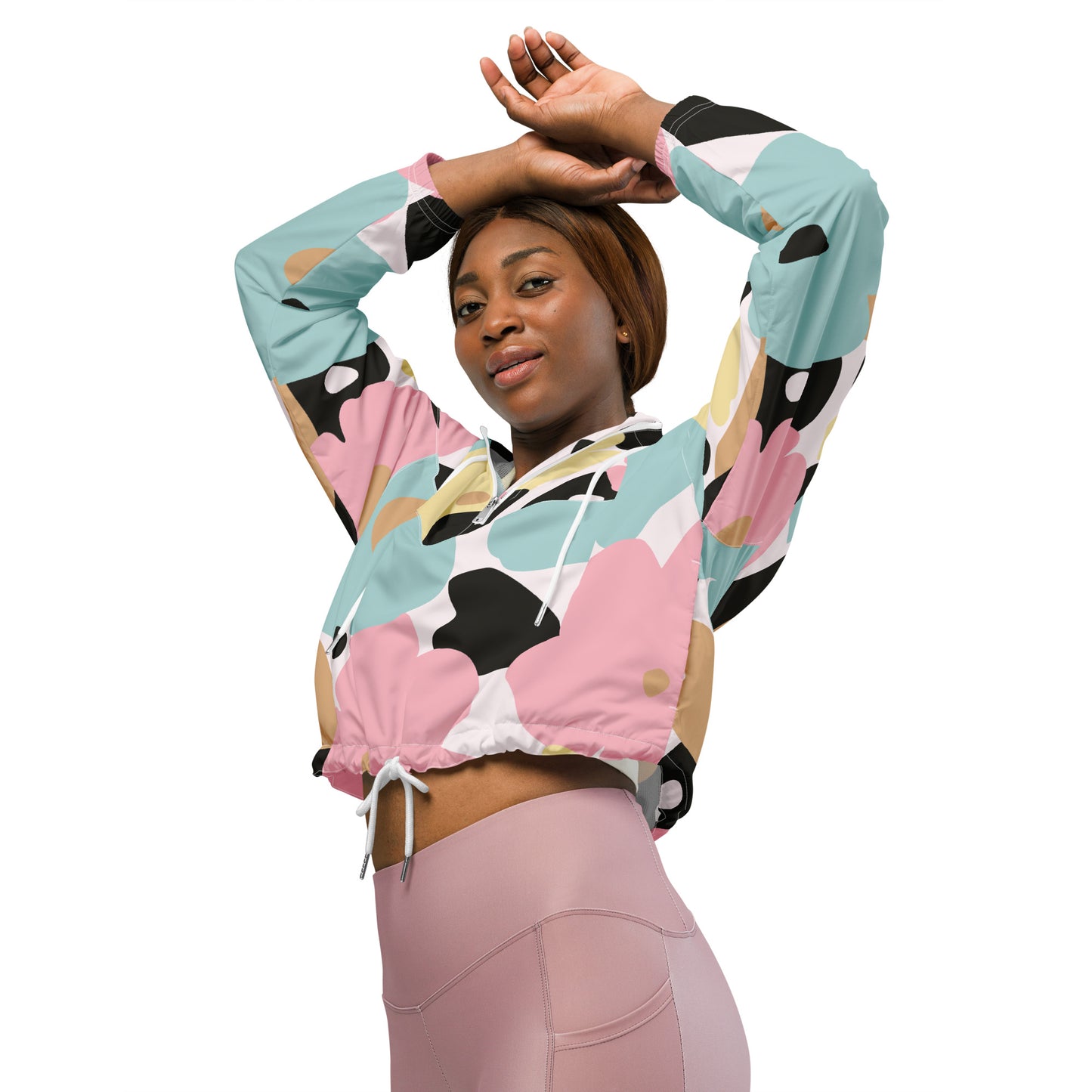 Veste coupe-vent pour femme courte - Fleuri Pastel – Crop top imperméable et respirant – Minimaliste