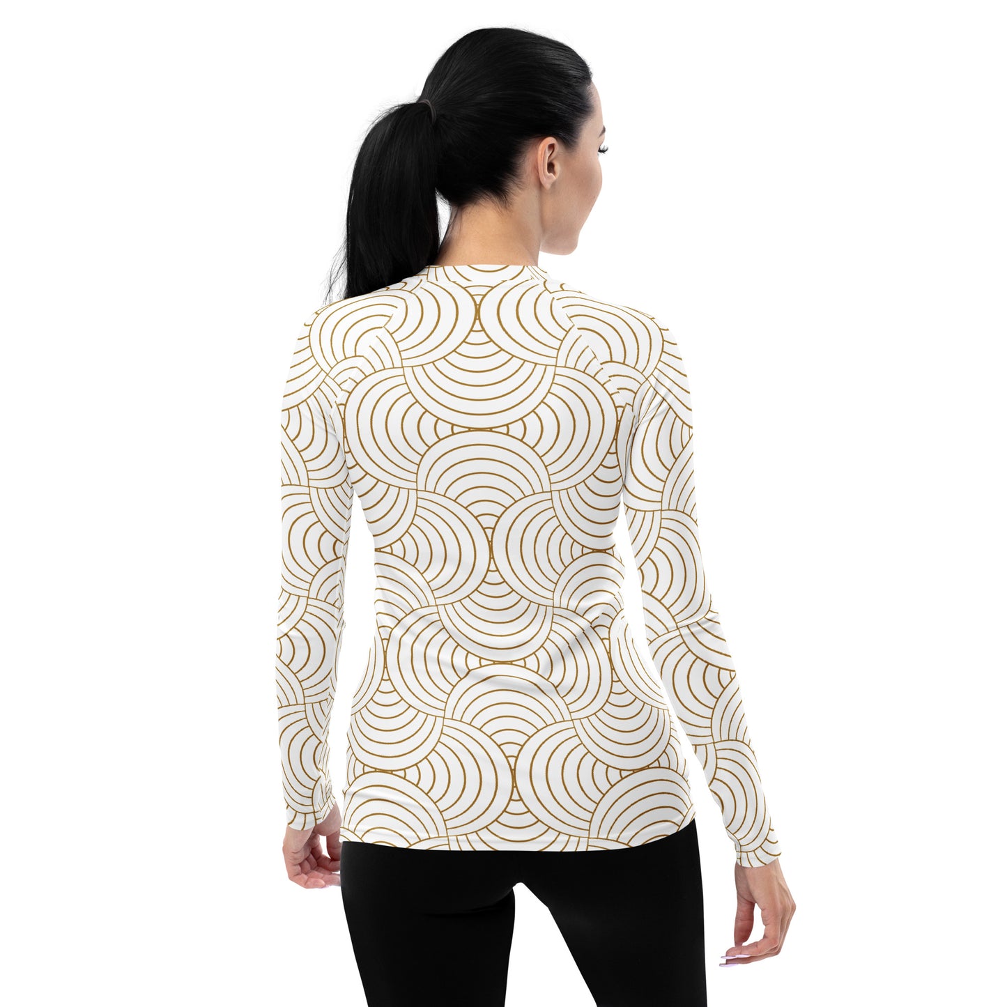 Rash guard pour femme – Blanc & Or – Anti-UV*, séchage rapide, respirant – Graphique Minimaliste