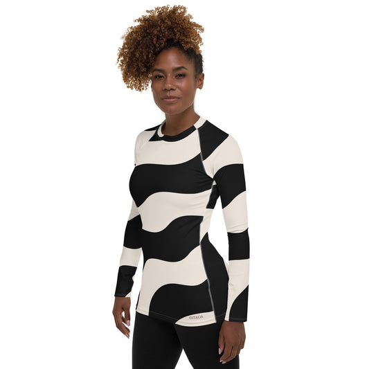 Rash guard pour femme – Beige & Noir – Anti-UV*, séchage rapide, respirant – Graphique Minimaliste