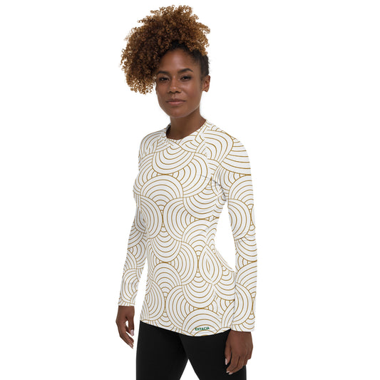 Rash guard pour femme – Blanc & Or – Anti-UV*, séchage rapide, respirant – Graphique Minimaliste