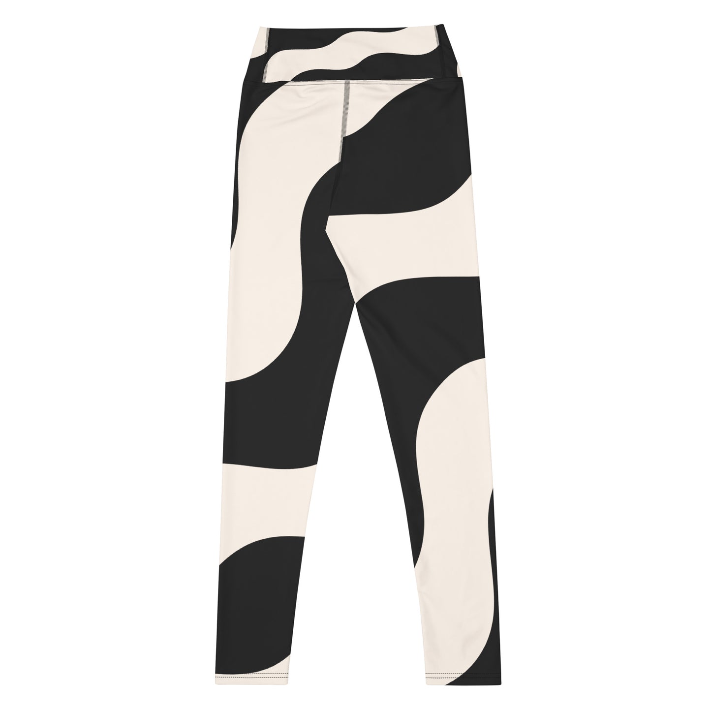 Legging de yoga pour femme – Beige & Noir – Stretch, taille haute, séchage rapide – Graphique Minimaliste