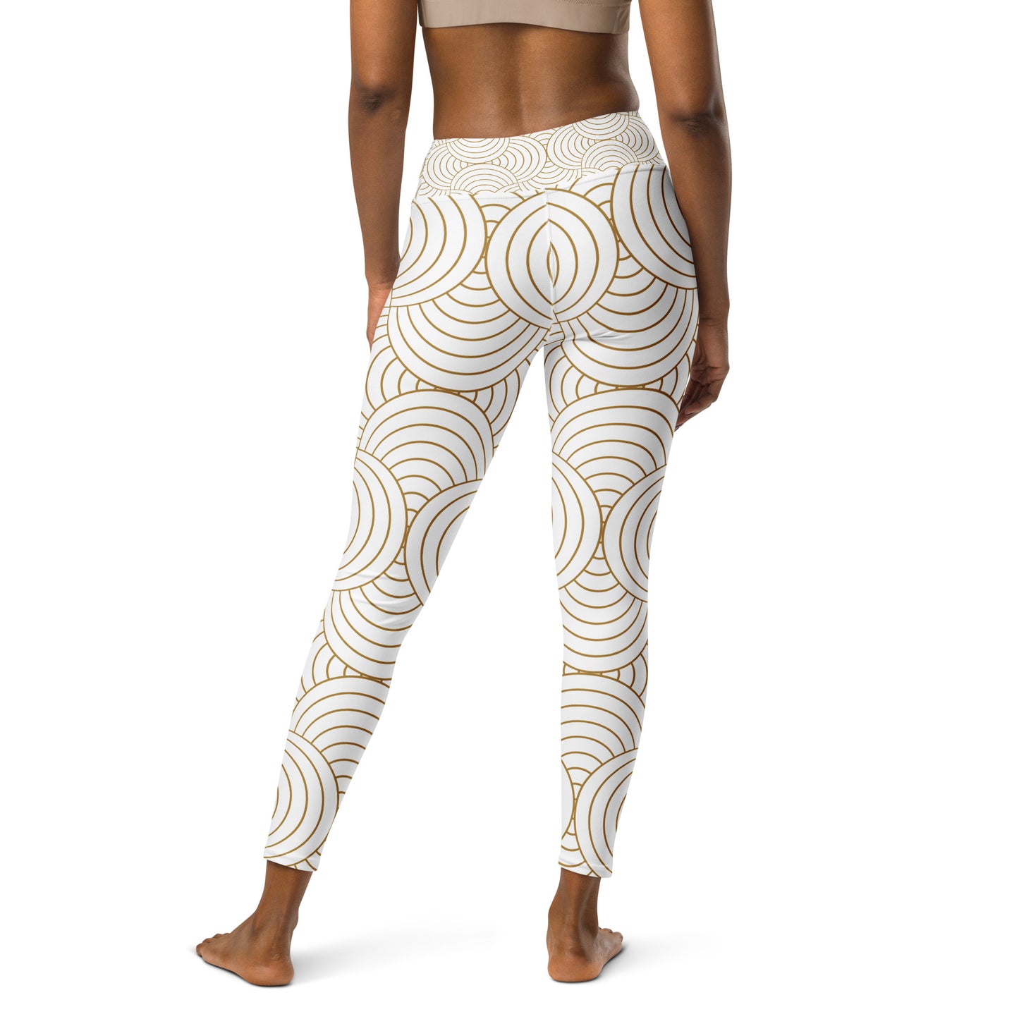Legging de yoga femme blanc et or - imprimé graphique minimaliste  - – vue de dos, finitions propres