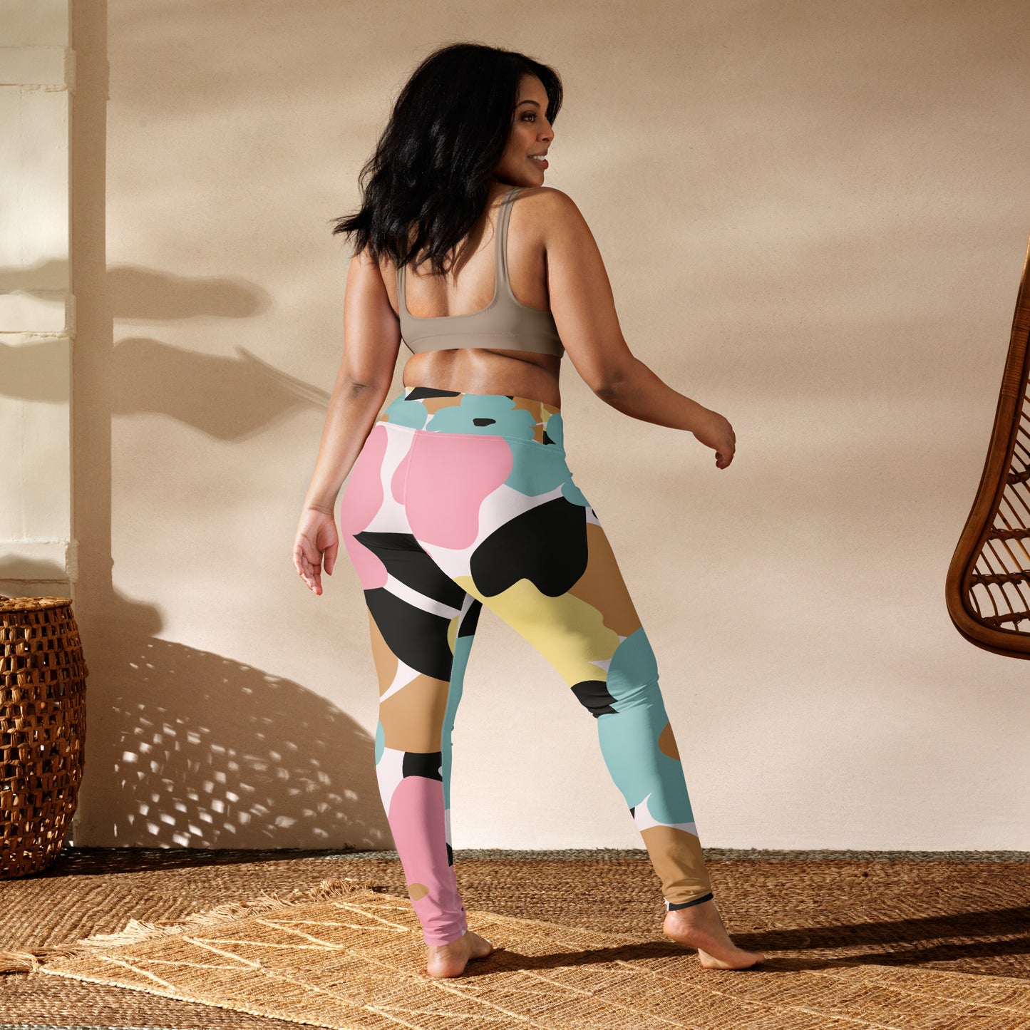 Legging de yoga pour femme – Fleuri, Pastel – Stretch, taille haute, séchage rapide – Minimaliste