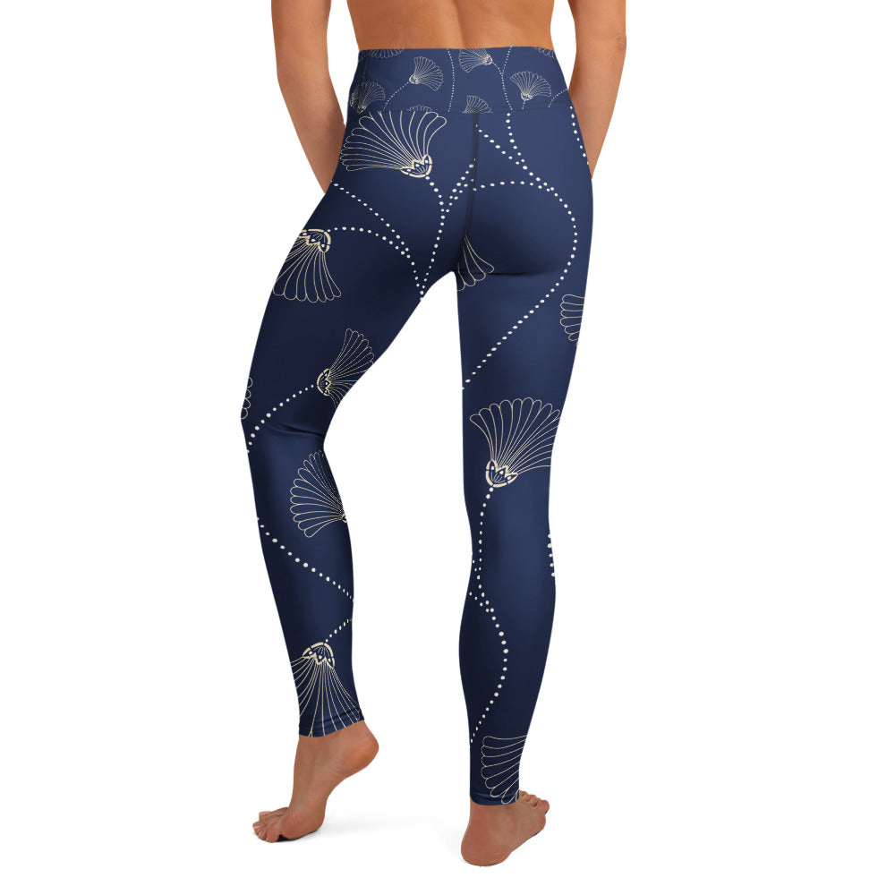 Legging de yoga pour femme – Bleu, Fleuri – Stretch, taille haute, séchage rapide – Minimaliste