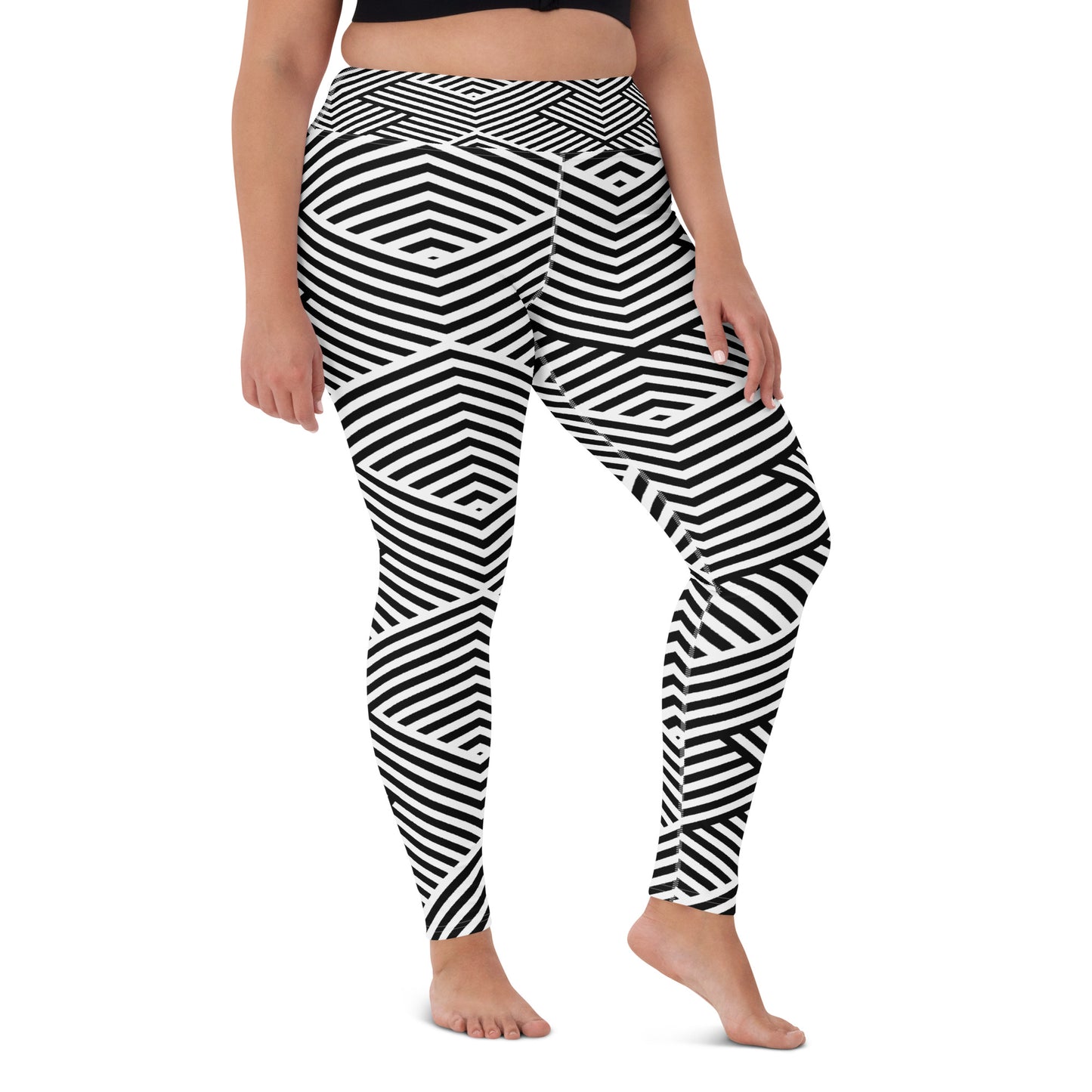 Legging de yoga pour femme – Blanc & Noir – Stretch, taille haute, séchage rapide – Graphique Minimaliste