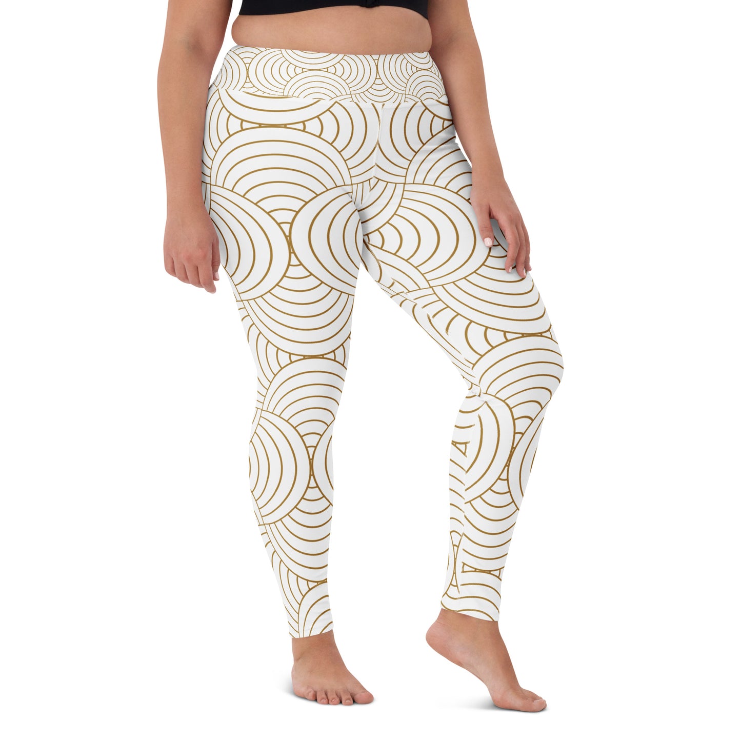 Legging de yoga pour femme – Blanc & Or – Stretch, taille haute, séchage rapide – Graphique Minimaliste