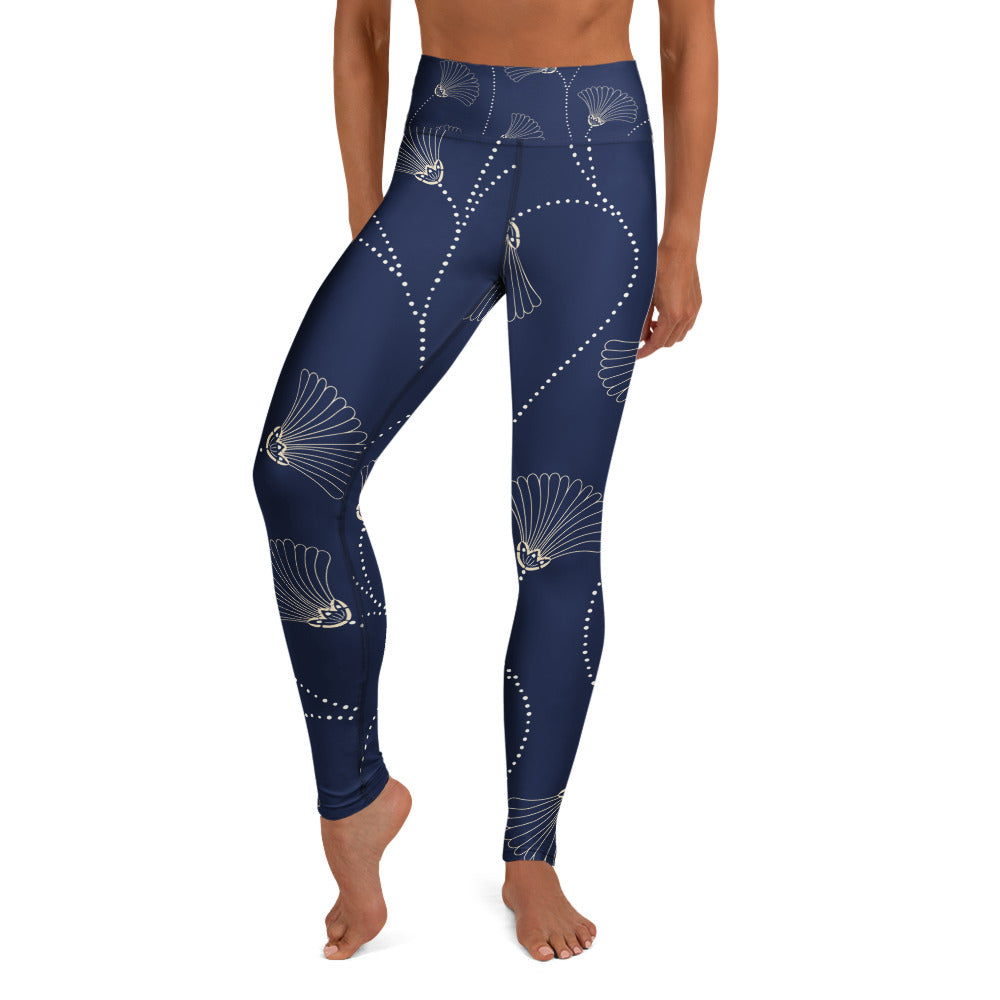 Legging de yoga pour femme – Bleu, Fleuri – Stretch, taille haute, séchage rapide – Minimaliste