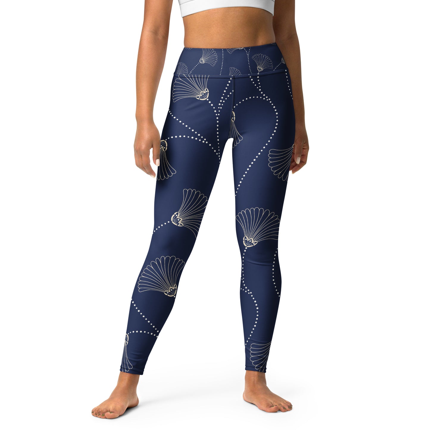 Legging de yoga pour femme – Bleu, Fleuri – Stretch, taille haute, séchage rapide – Minimaliste