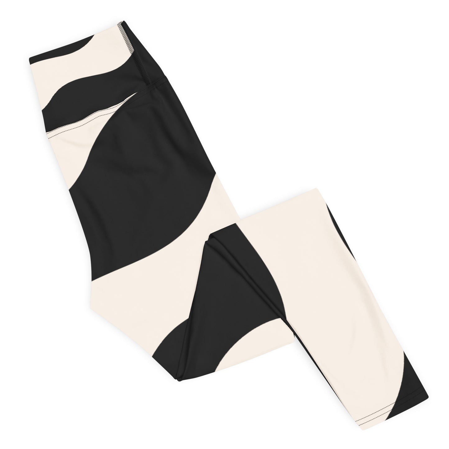 Legging de yoga pour femme – Beige & Noir – Stretch, taille haute, séchage rapide – Graphique Minimaliste