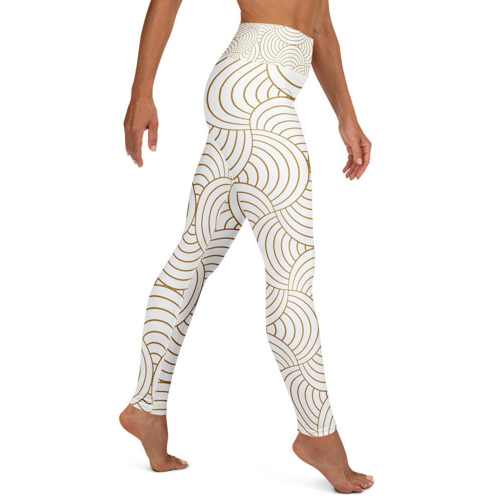 Legging de yoga pour femme – Blanc & Or – Stretch, taille haute, séchage rapide – Graphique Minimaliste