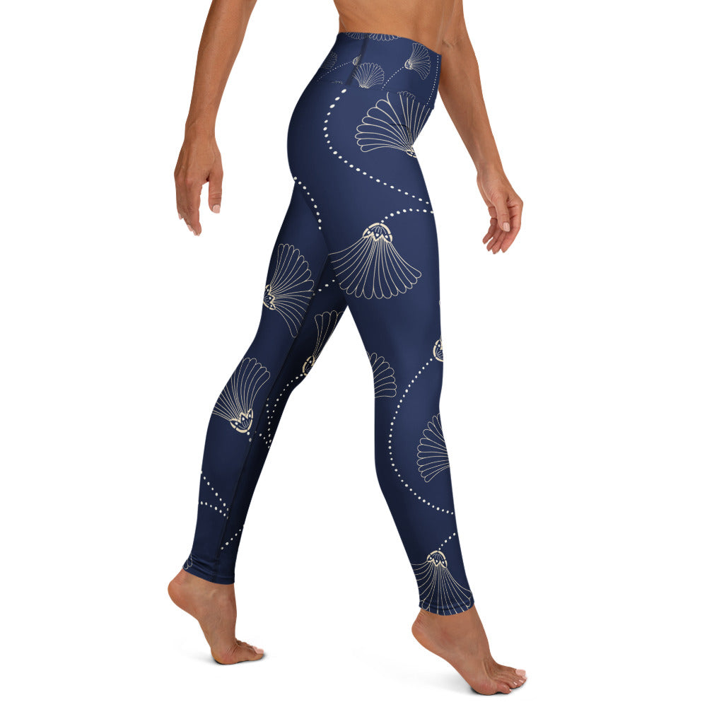 Legging de yoga pour femme – Bleu, Fleuri – Stretch, taille haute, séchage rapide – Minimaliste
