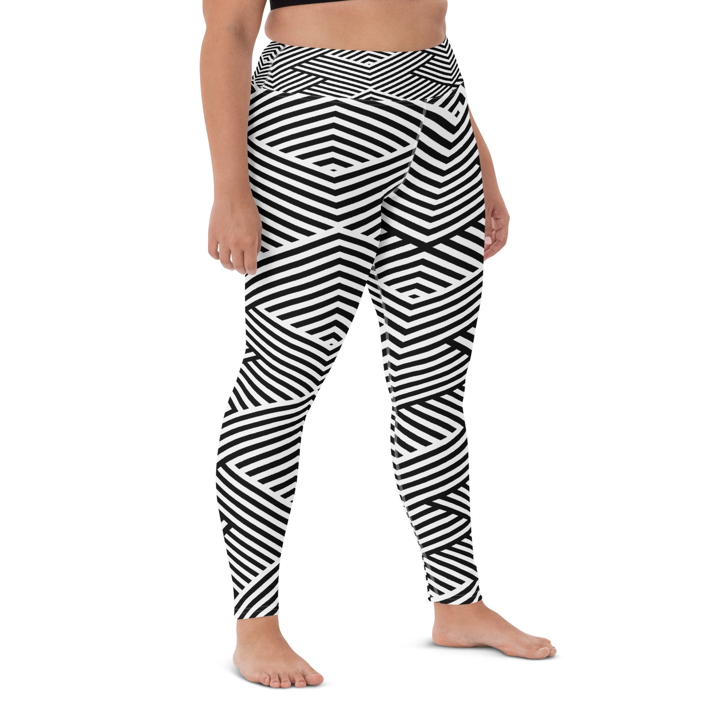 Legging de yoga pour femme – Blanc & Noir – Stretch, taille haute, séchage rapide – Graphique Minimaliste