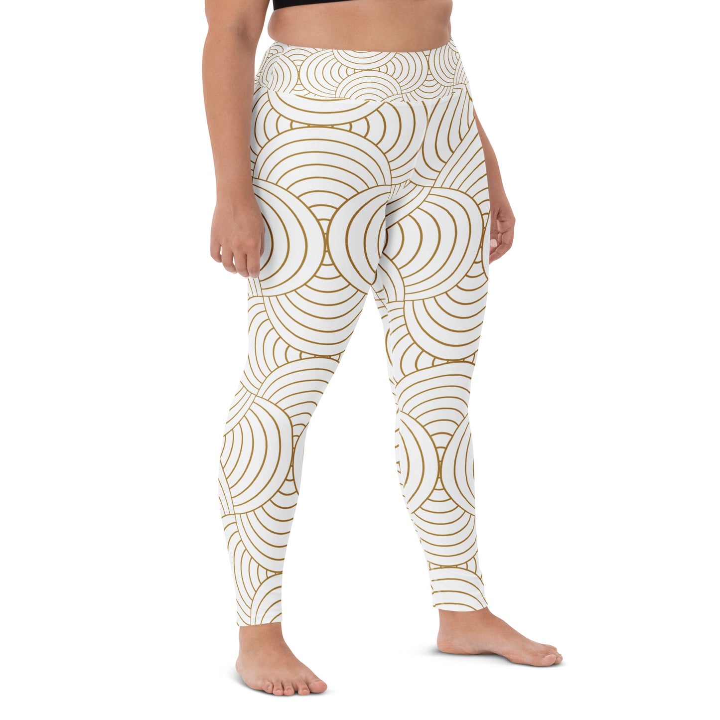 Legging de yoga pour femme – Blanc & Or – Stretch, taille haute, séchage rapide – Graphique Minimaliste
