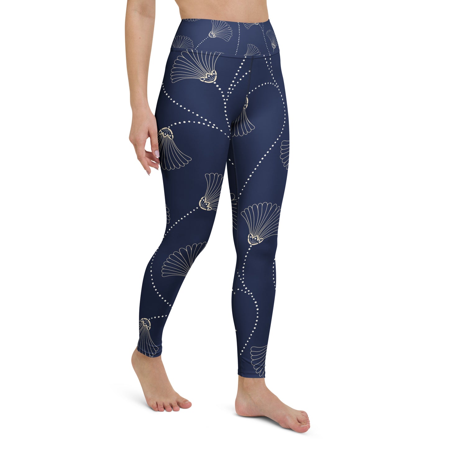 Legging de yoga pour femme – Bleu, Fleuri – Stretch, taille haute, séchage rapide – Minimaliste
