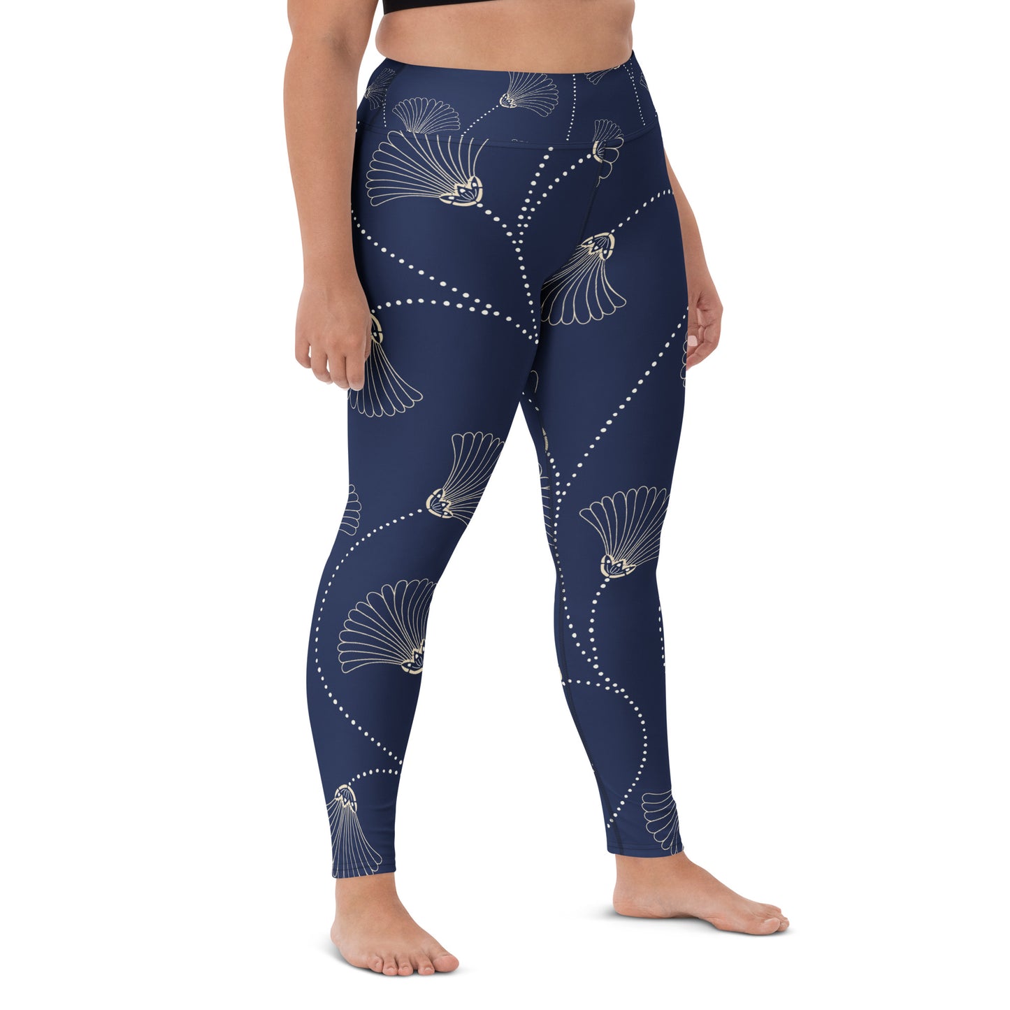 Legging de yoga pour femme – Bleu, Fleuri – Stretch, taille haute, séchage rapide – Minimaliste