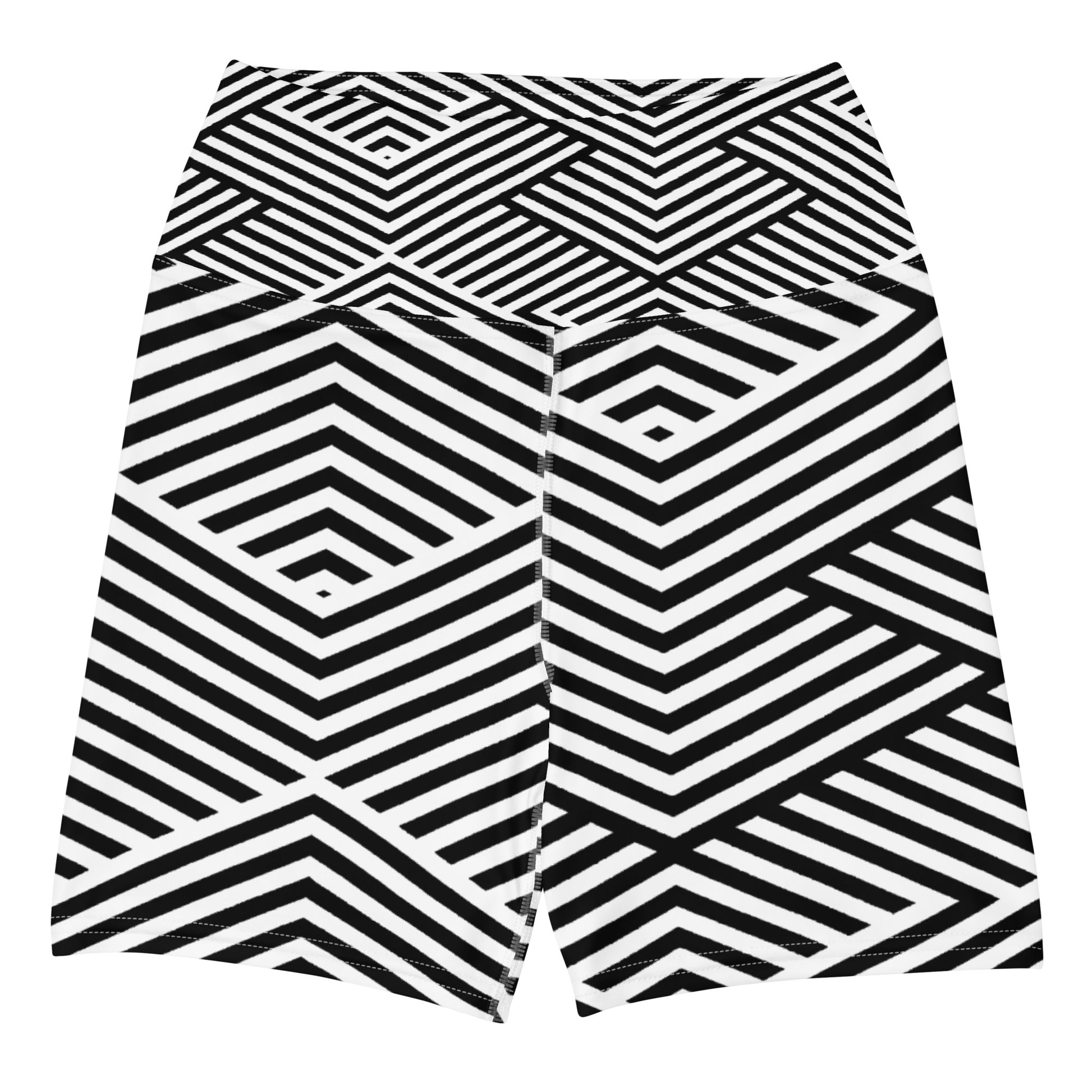 Short legging de yoga femme - blanc et noir graphique à rayures, minimaliste - Ceinture et coutures, short