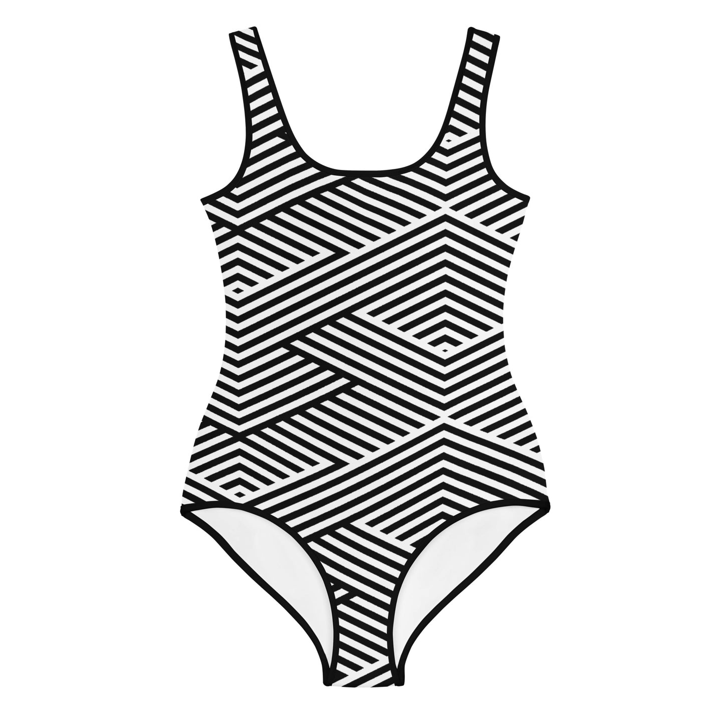 Maillot de bain 1 pièce pour fille ado – Blanc & Noir – maintien & séchage rapide – Graphique
